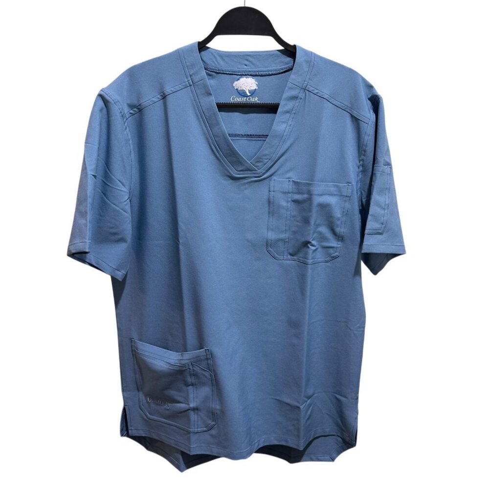 Coast Oak Women Size L Blue Nursing Medical Stretch Scrubs Top Tunic Pockets NWT